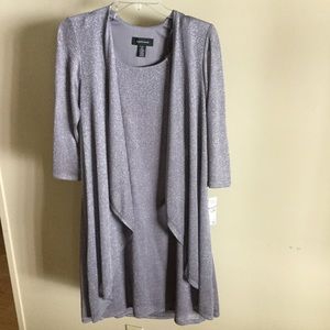 Knee length silver dress with sewn on cardigan